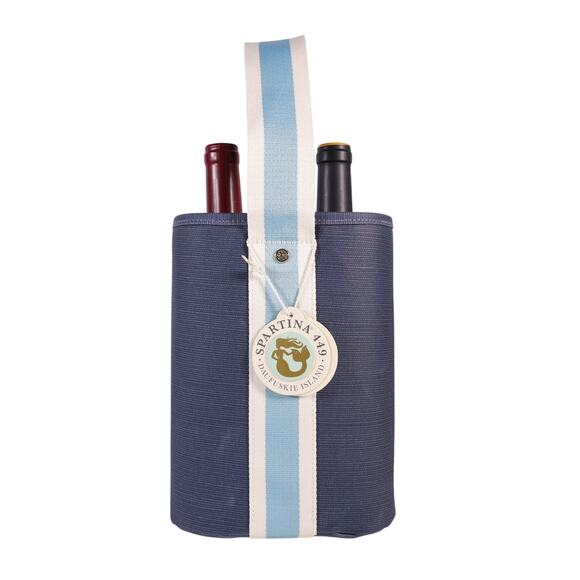 Spartina 449 Double Wine Caddy - Navy Blue Stripe - NWT - Picture 1 of 6